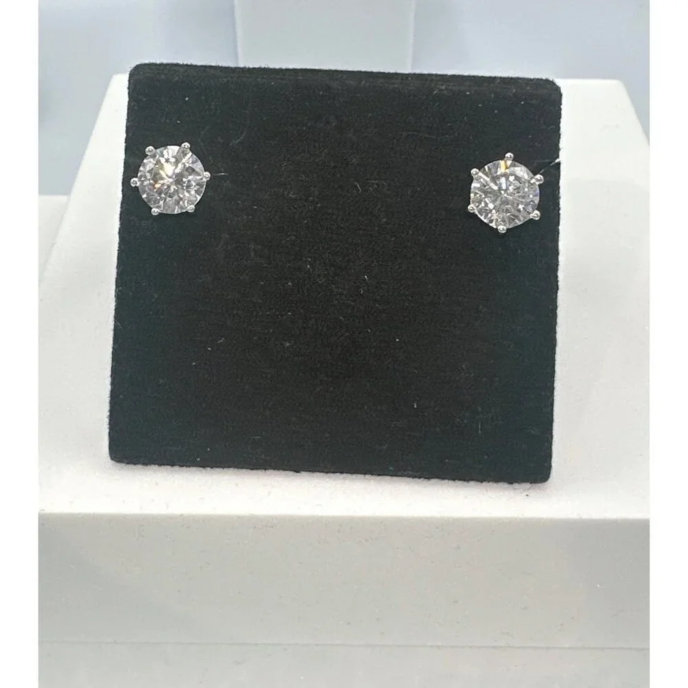 Sterling Silver Cubic Zirconia 2 CT Round Earrings